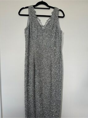 Scala Silver Sequin Gown with V-Neck